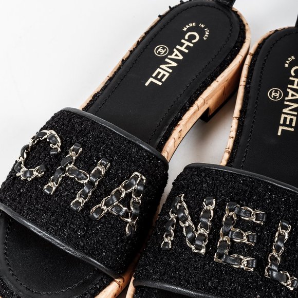 Chanel 21C Tweed Chain Letter Slides - Picture 7 of 12